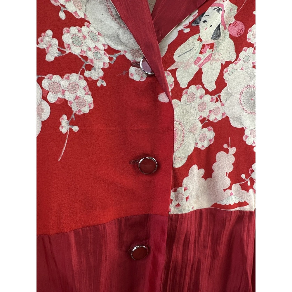 Vintage Itsuko Takeda 100% Silk Kimono Floral Tunic Blouse Red Women No Size - Picture 5 of 16